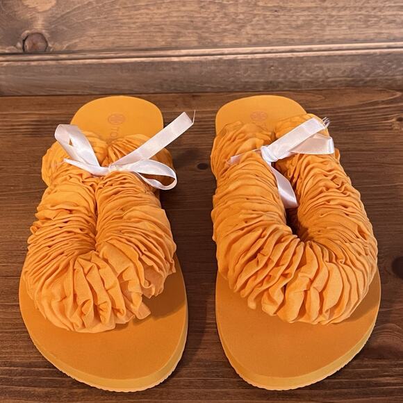 Tory Burch The Yo-Yo Squash Orange Flip-Flops Sandals Size 7 Women’s - Picture 3 of 10